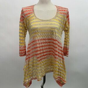 Sundance Top Medium Orange Beige Yellow Multi-colored Striped Asymmetrical